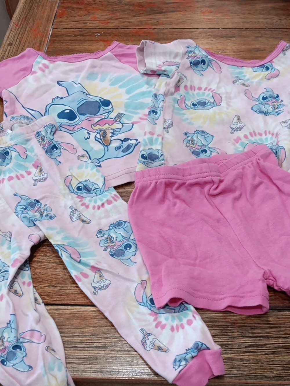 Disney Pink Tie-Dye Stitch Pajama Set with Pink Shorts